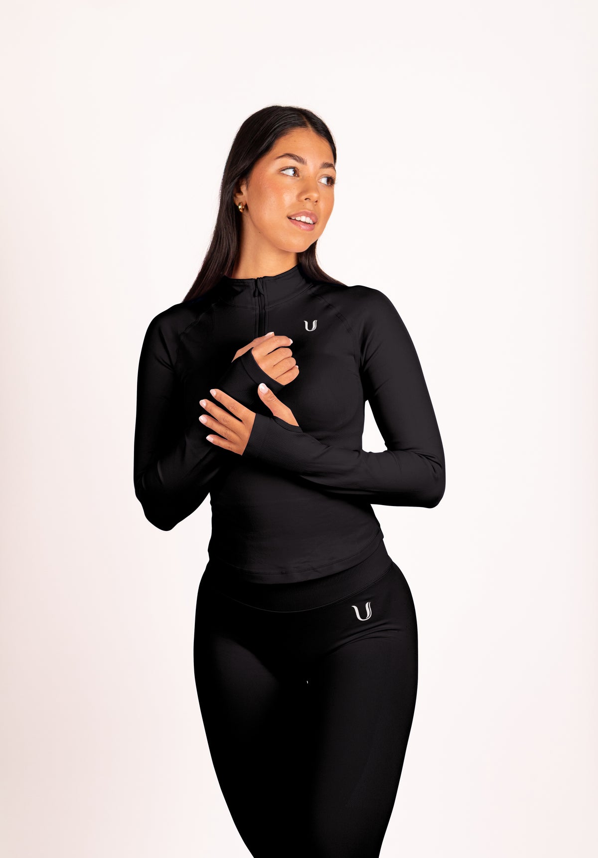 Beau Half Zip Lange Mouwen Top Zwart - Dames activewear detail