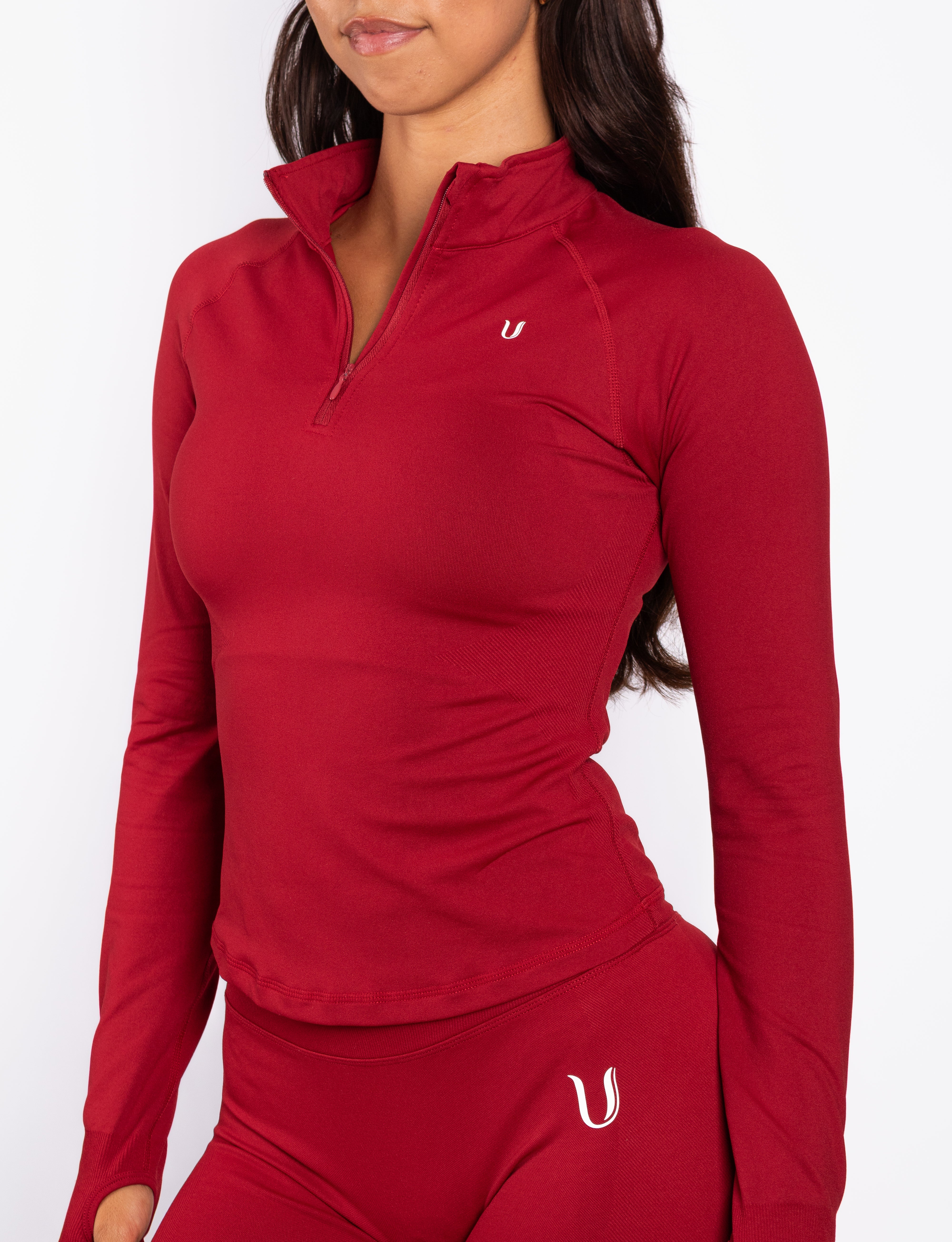 Beau Half Zip Top Maniche Lunghe Rosso