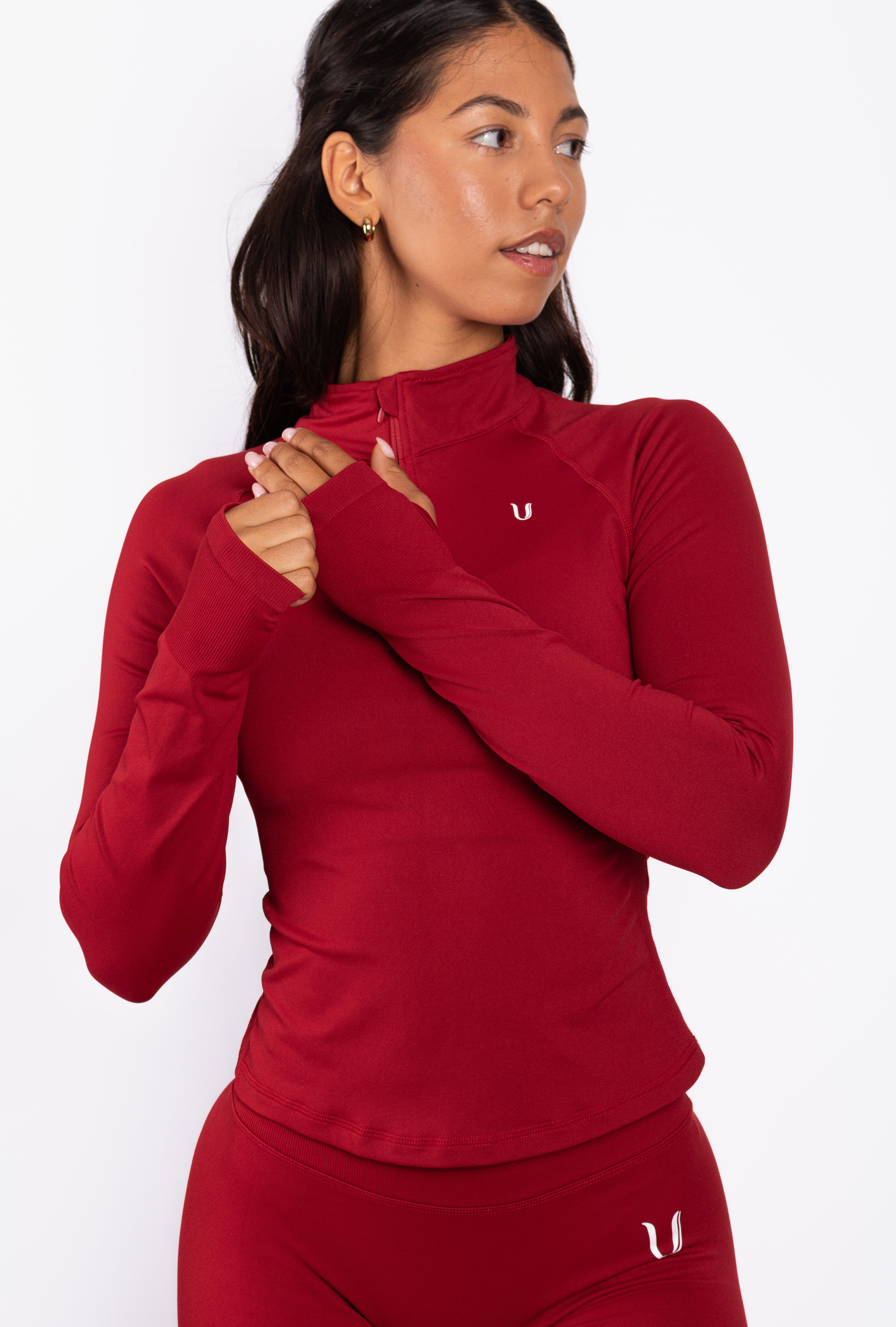 Beau Half Zip Top Maniche Lunghe Rosso