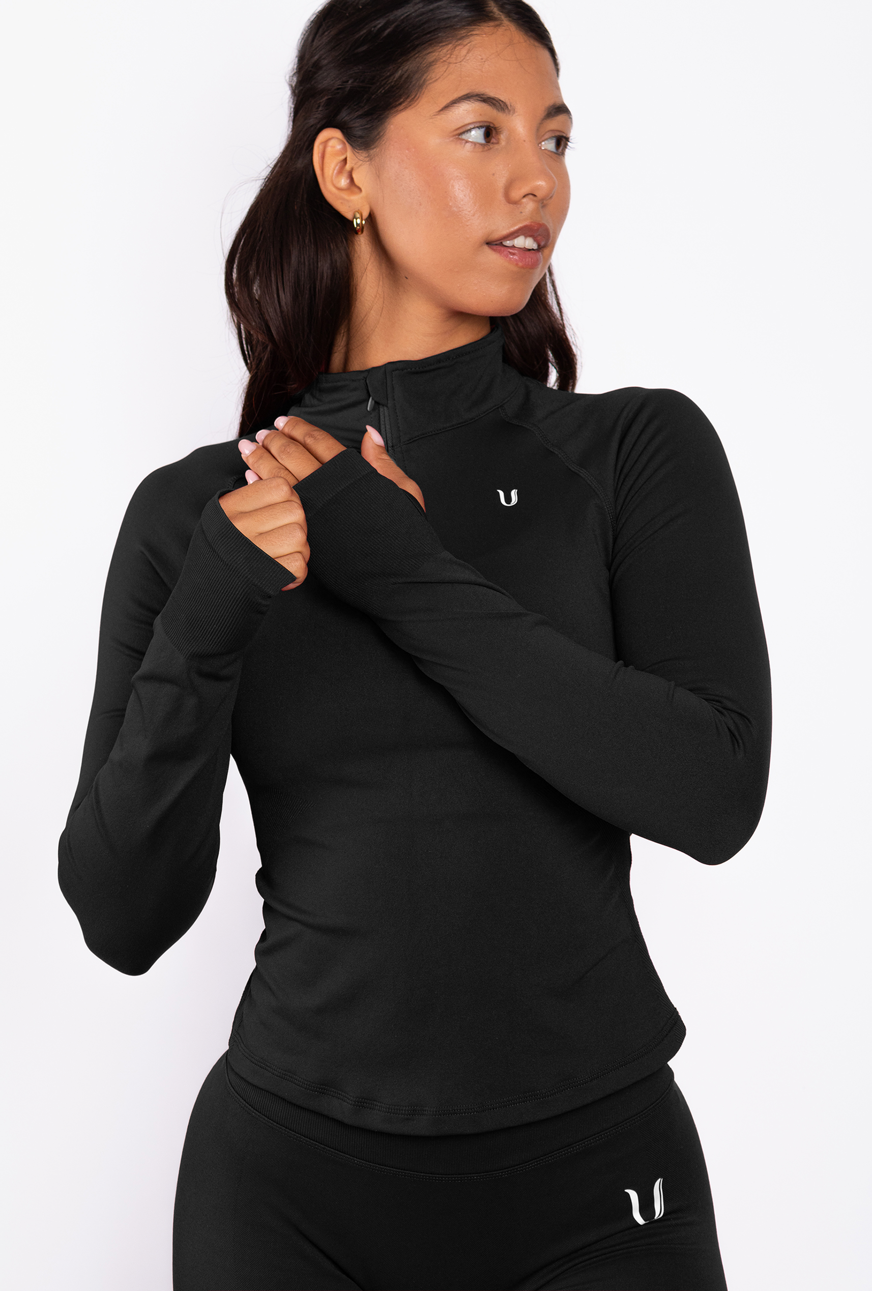 Beau Half Zip Top Maniche Lunghe Nero