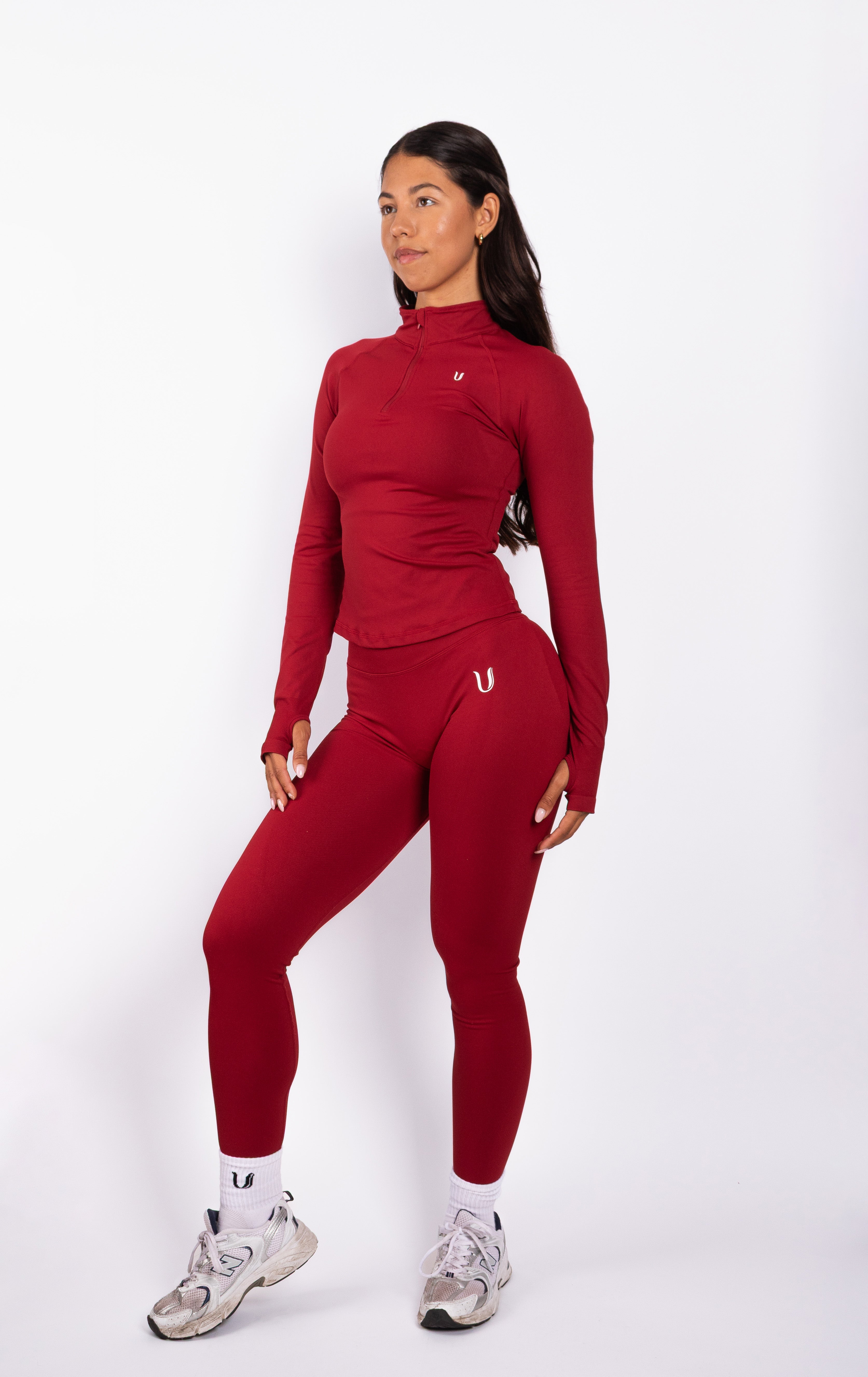 Beau Half Zip Top Maniche Lunghe Rosso