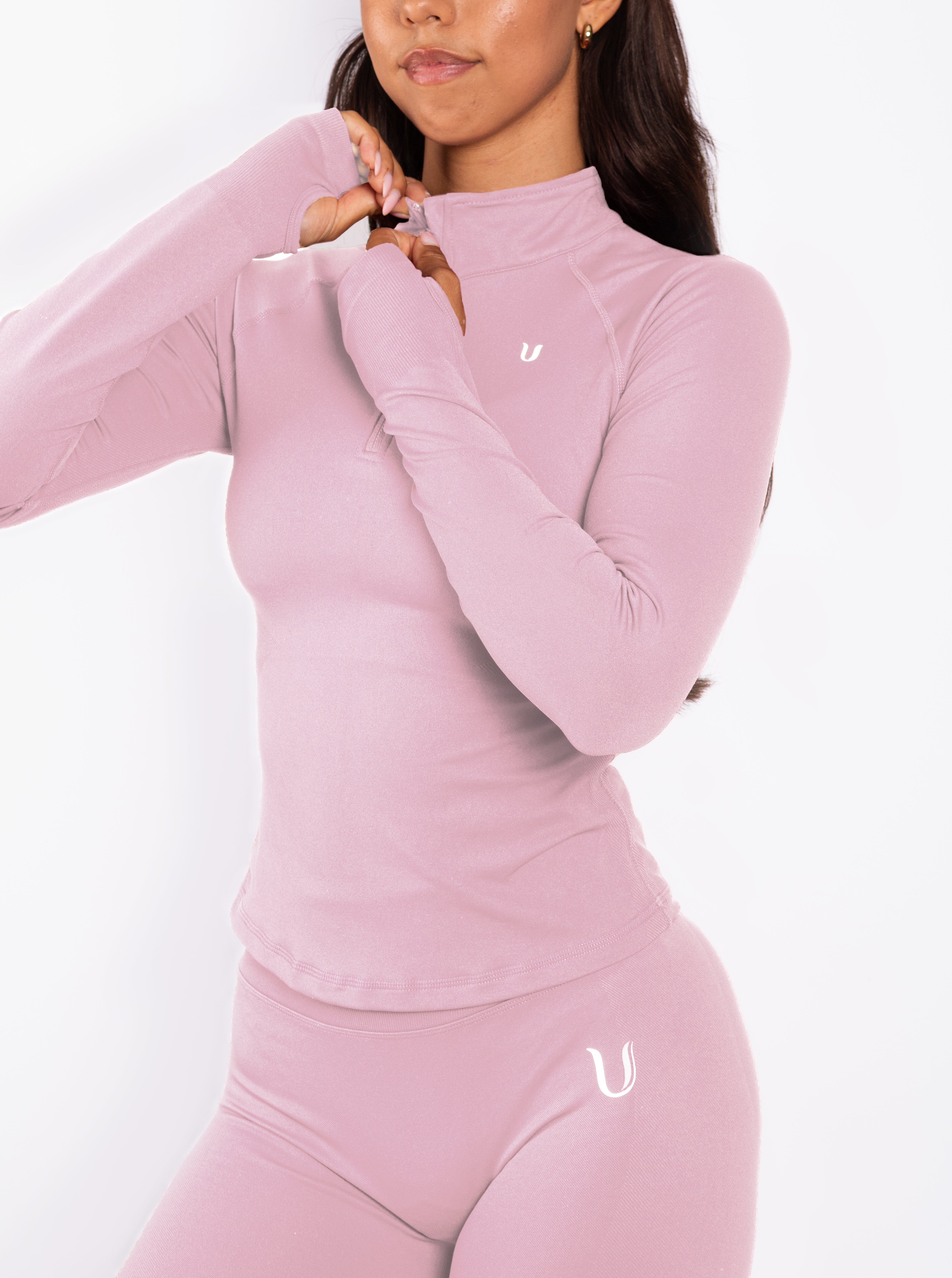 Beau Half Zip Top Maniche Lunghe Rosa
