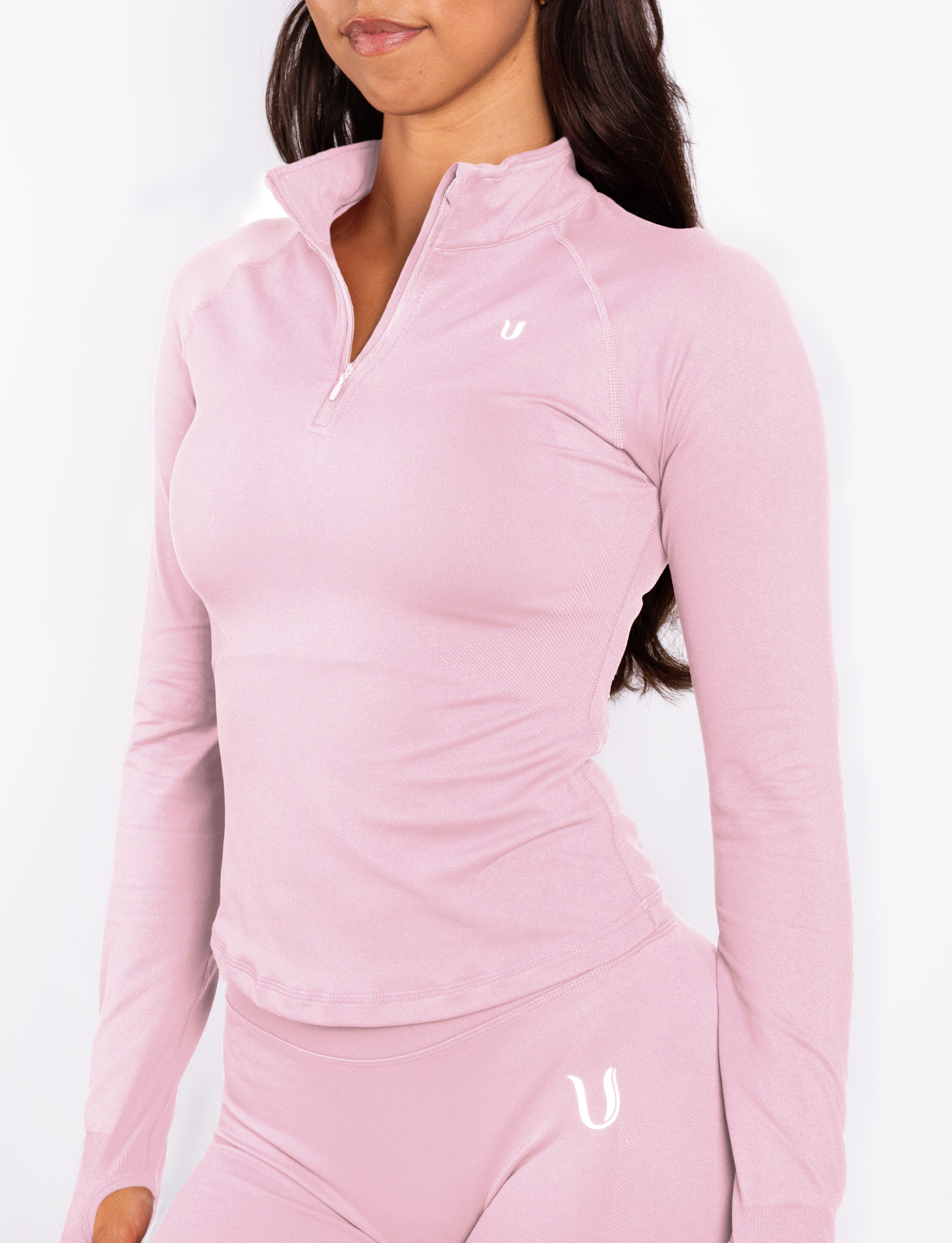 Beau Half Zip Top Maniche Lunghe Rosa