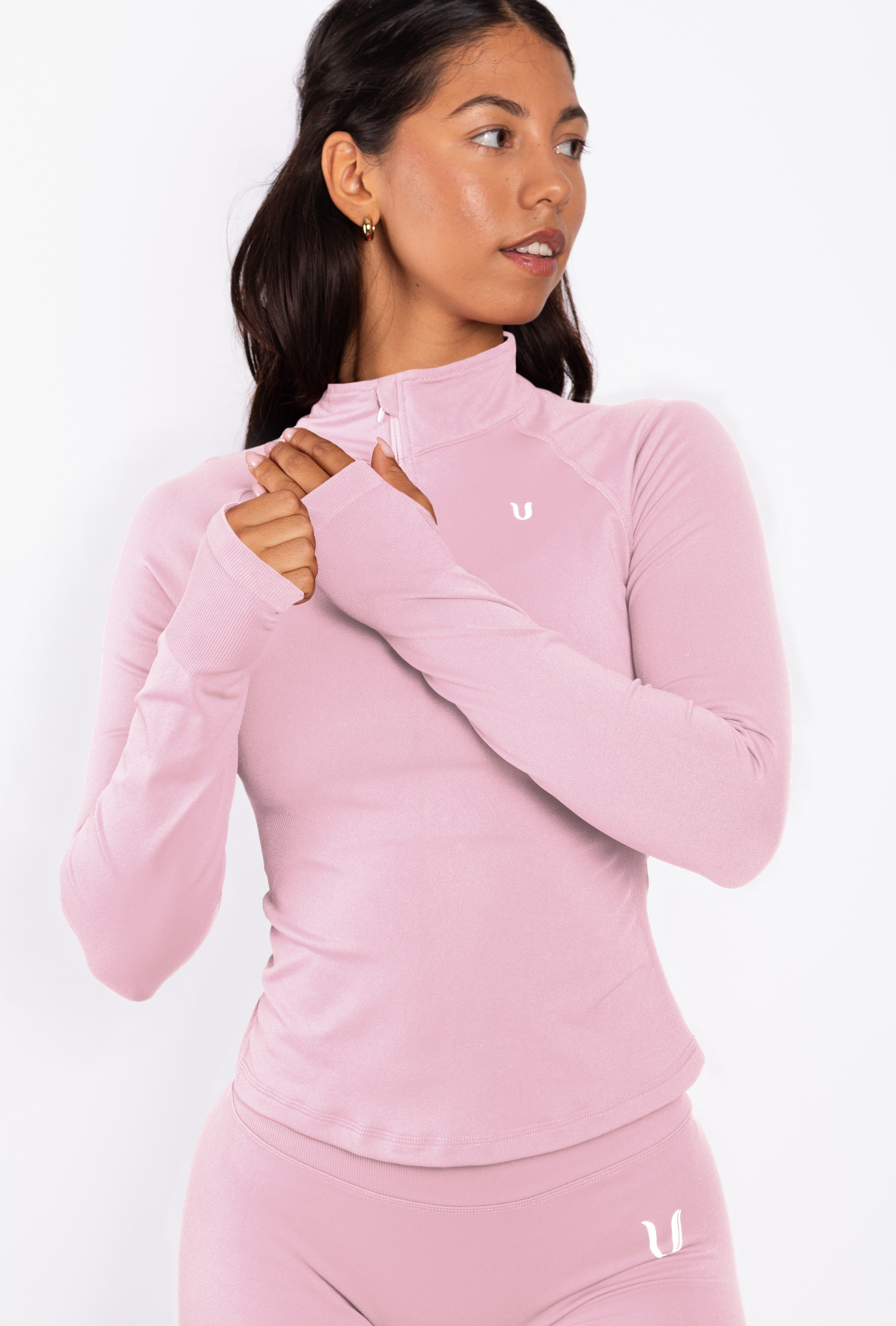 Beau Half Zip Top Maniche Lunghe Rosa