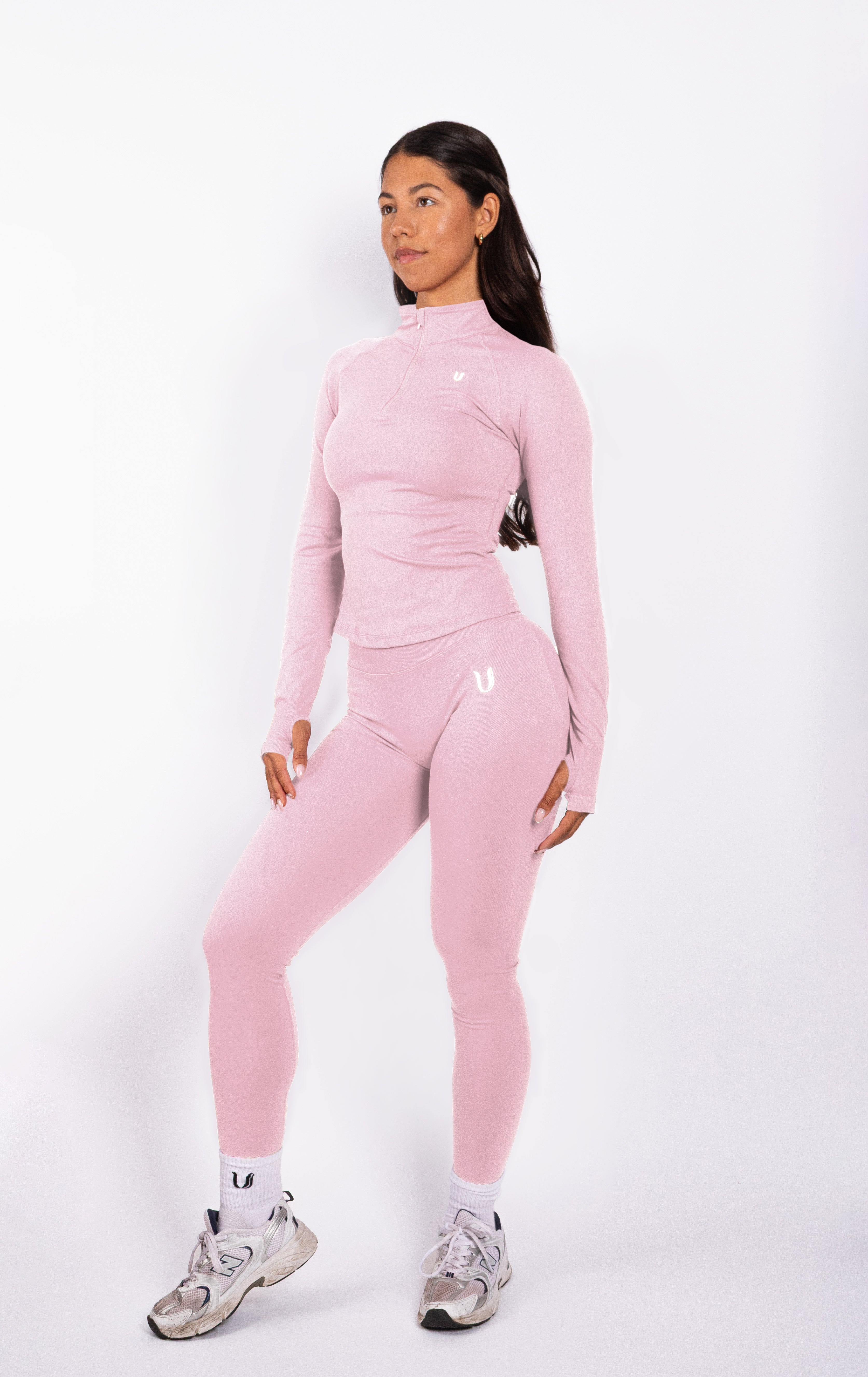 Beau Half Zip Top Maniche Lunghe Rosa