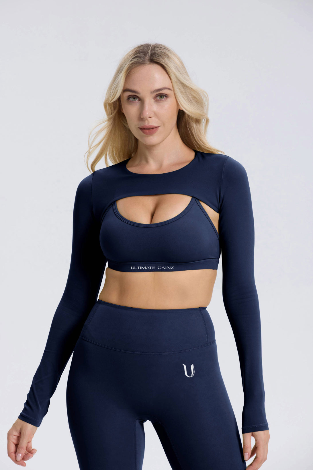 Hailey | Crop Top a Maniche Lunghe - Blu Marino