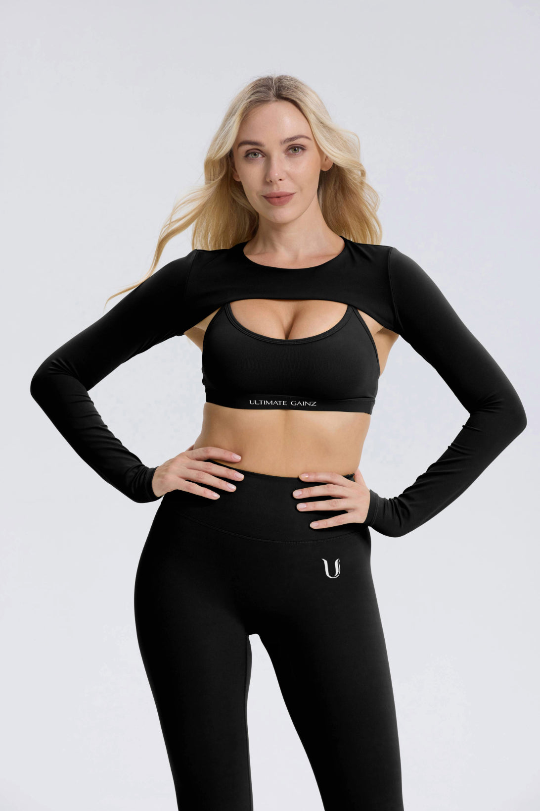 Hailey | Crop Top a Maniche Lunghe - Nero