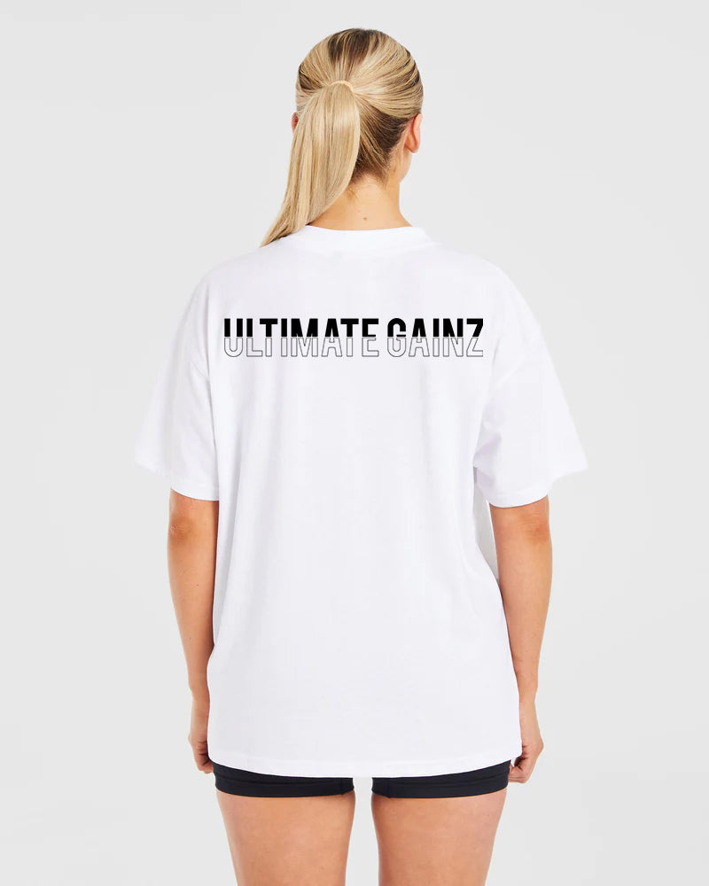 Ultimate Gainz | Maglietta Oversize Unisex - Bianco