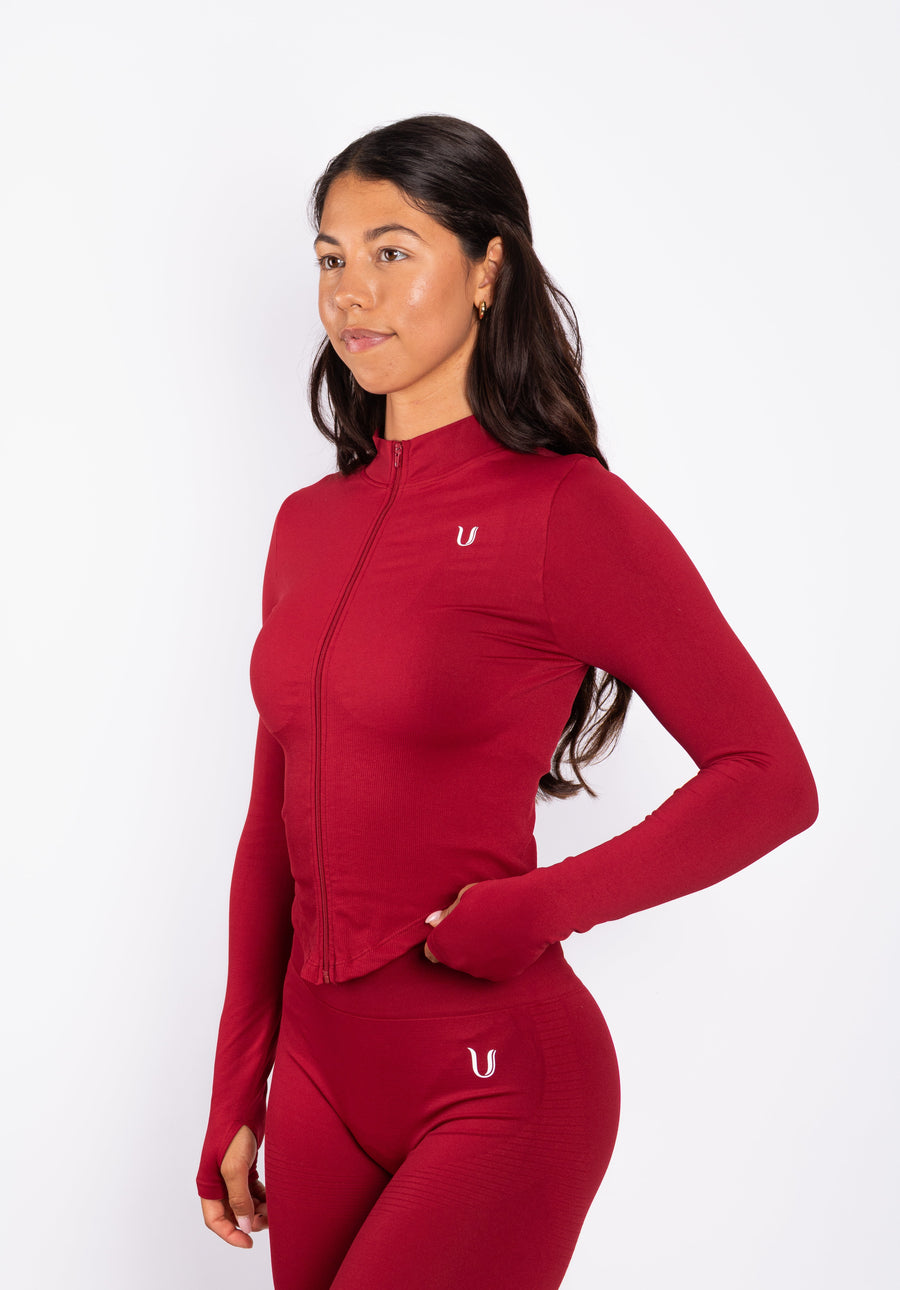 Bibi | Giacca con Zip a Coste Seamless – Rosso