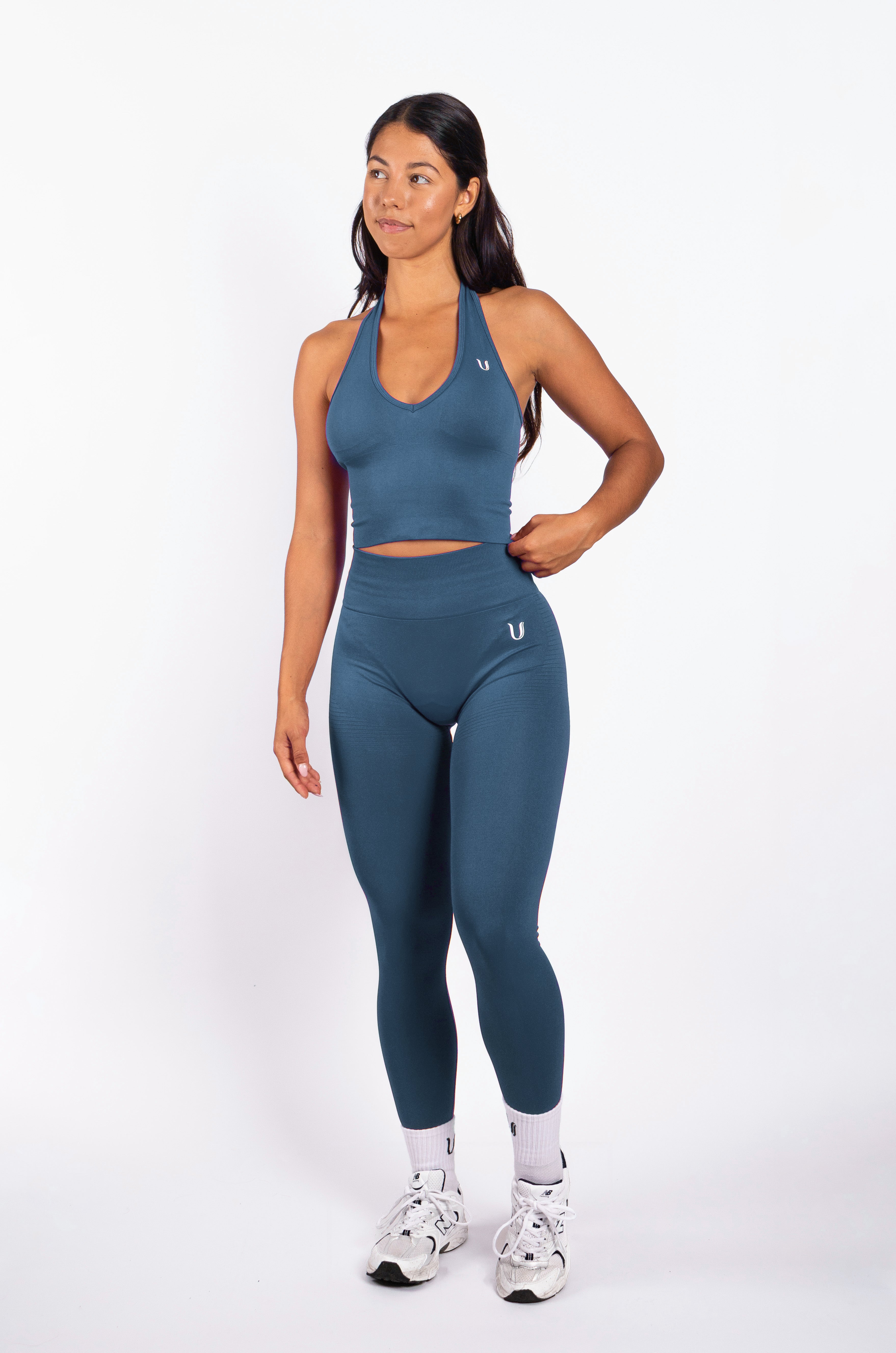 Bibi | Top Halter a Coste Seamless – Blu