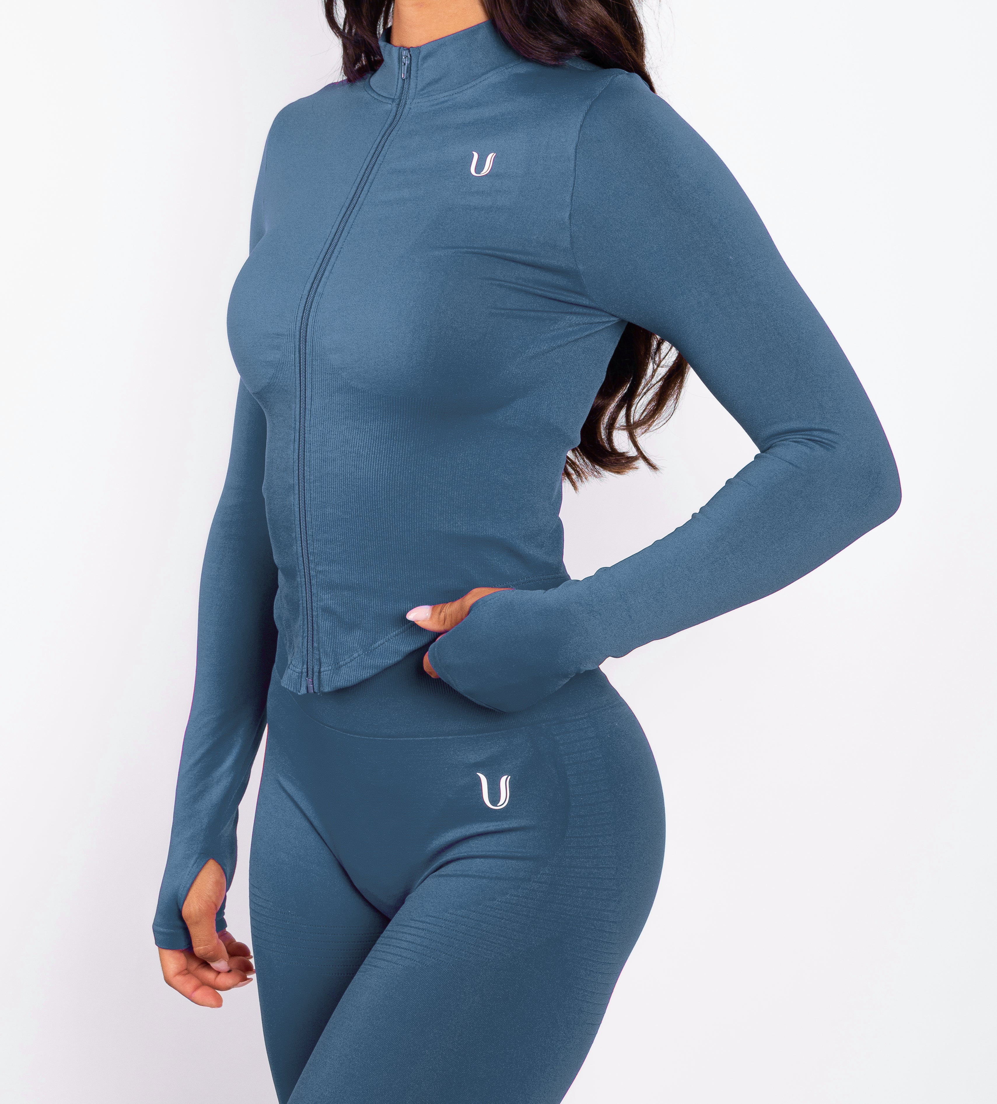 Bibi | Giacca con Zip a Coste Seamless – Blu