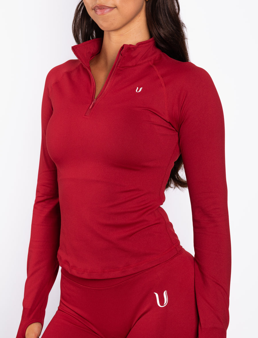 Beau | Top Manica Lunga con Mezza Zip - Rosso
