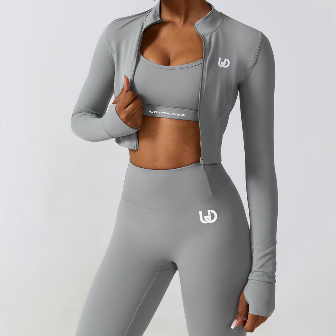 Set Hailey | Top a Manica Lunga Legging - Grigio Chiaro