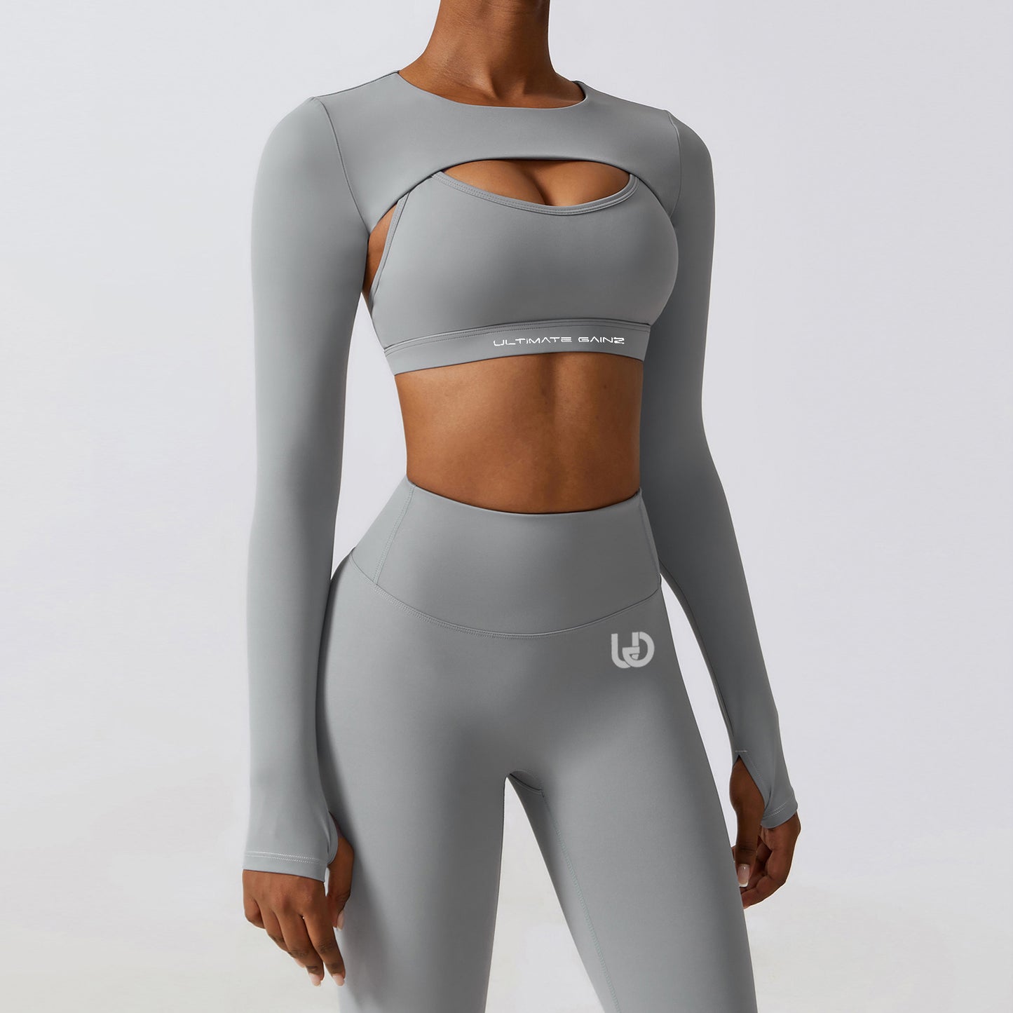 Hailey | Crop Top a Maniche Lunghe - Grigio Chiaro