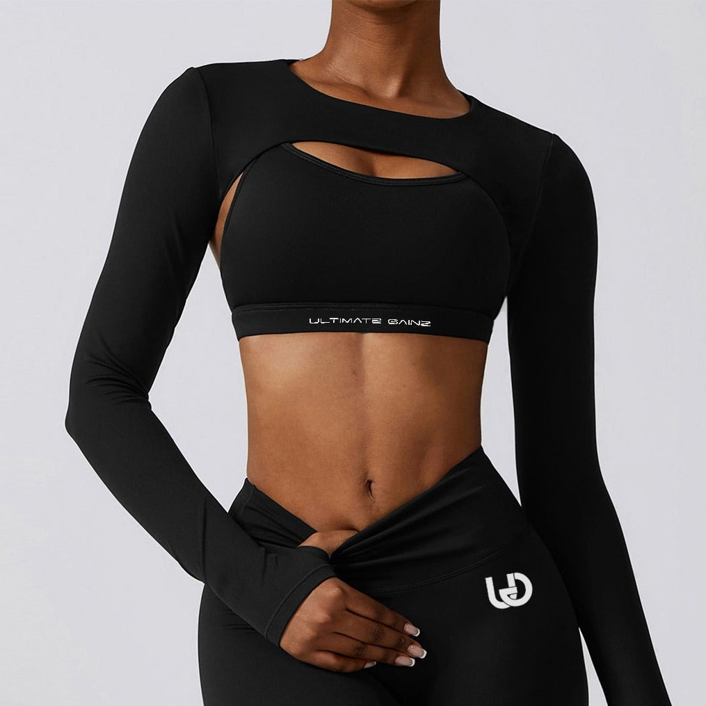 Hailey | Crop Top a Maniche Lunghe - Nero