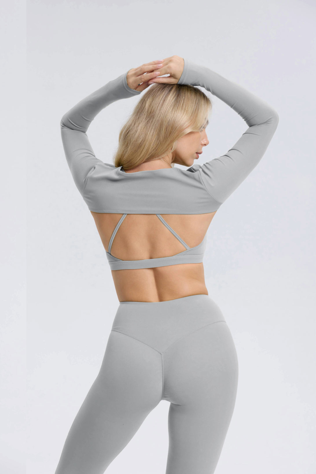 Hailey | Crop Top a Maniche Lunghe - Grigio Chiaro