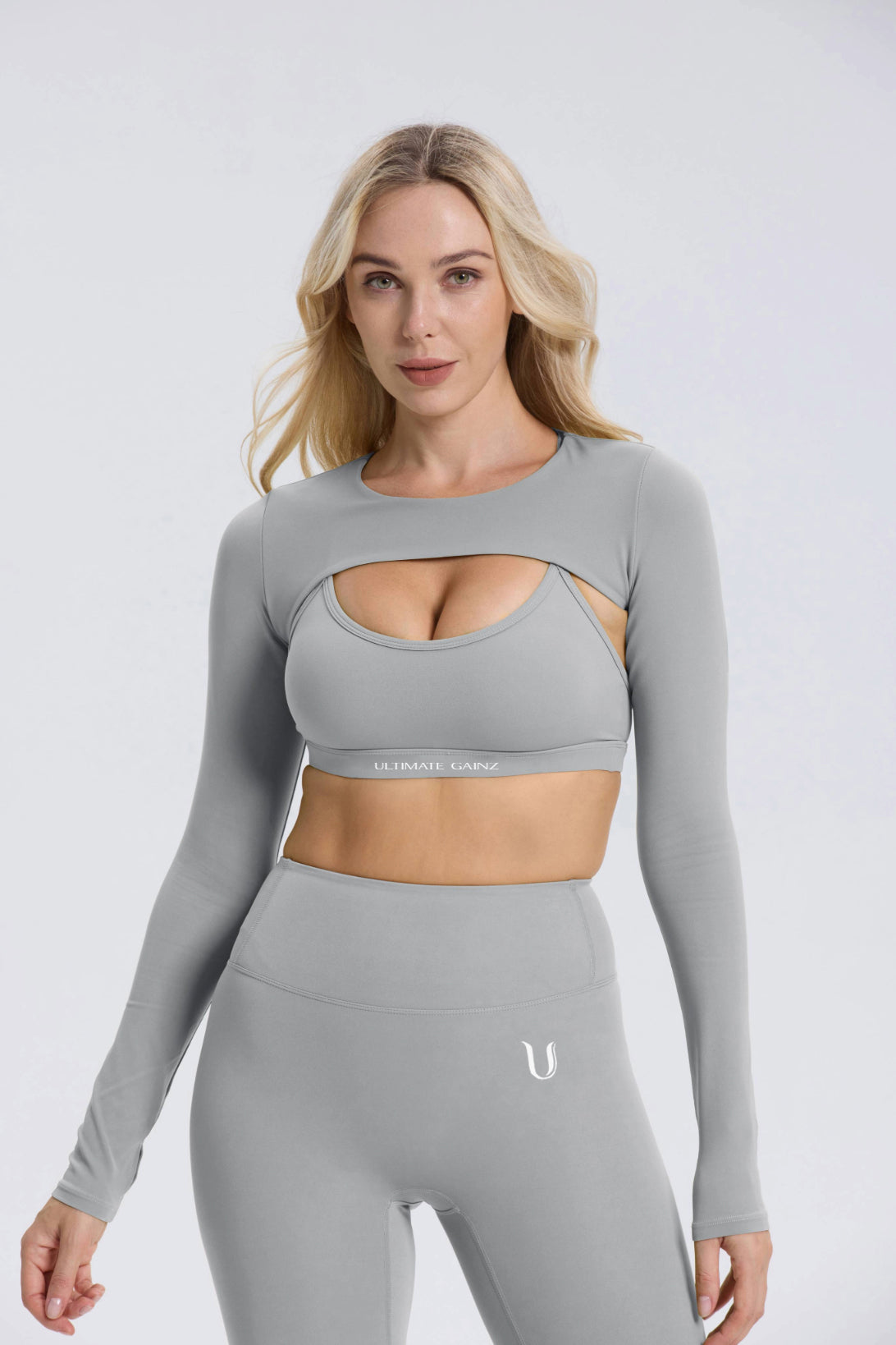 Hailey | Crop Top a Maniche Lunghe - Grigio Chiaro